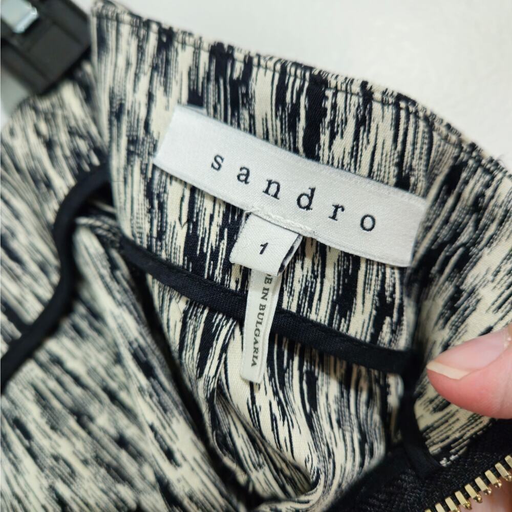 Sandro Paris Black/Cream Mini Skirt Silk Side Stripes Size Small (1) - Picture 4 of 7